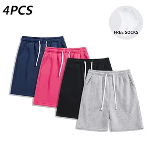 4PCS Men’s Casual Sweat Shorts, Solid Color Drawstring Elastic Waist Gym Shorts with Pockets