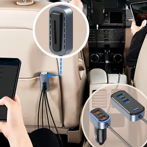 Car Charger 75.5w Power, Six Charging Ports Smart Fast Charge, Portable Clip-On Design for Front & Rear Seat Use