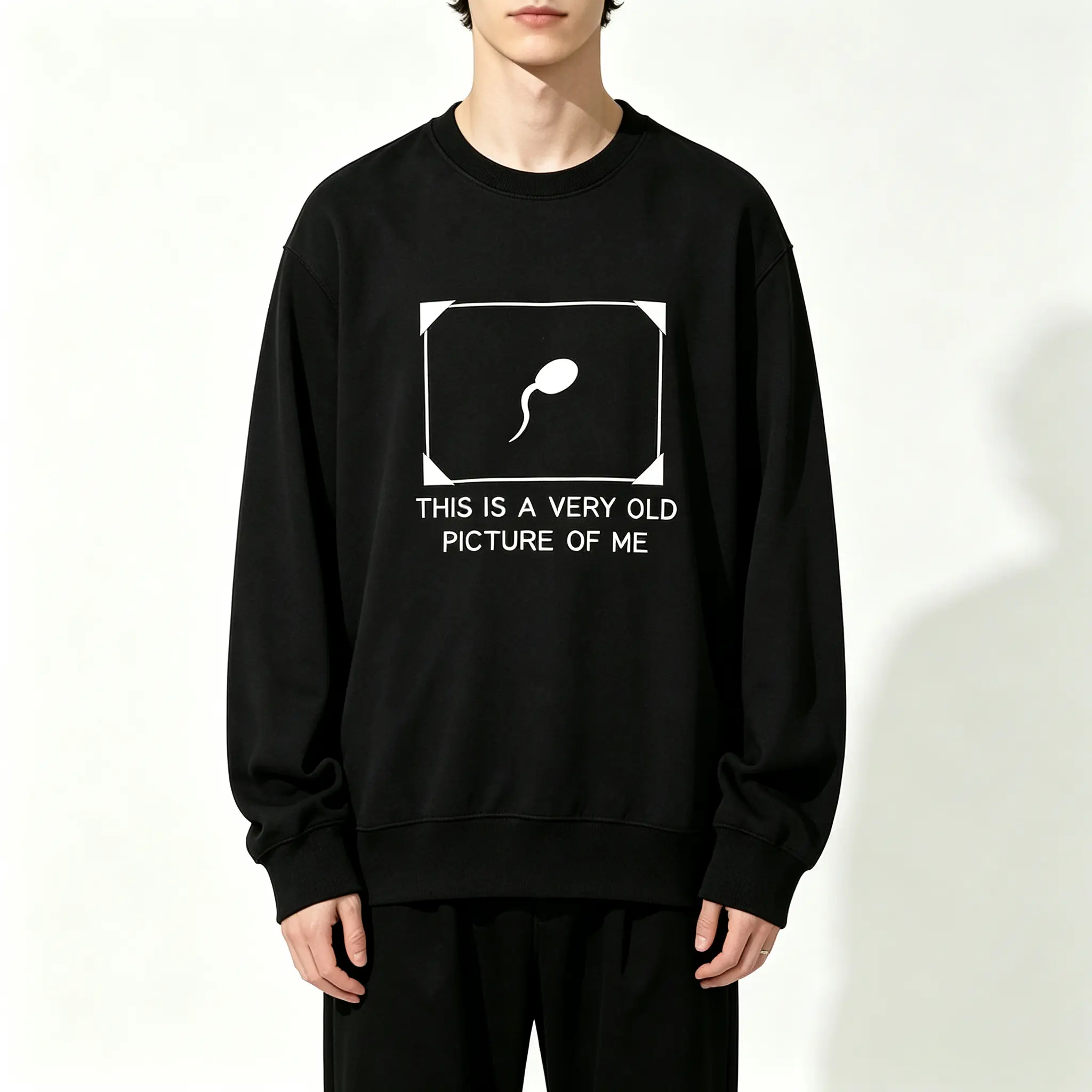 Men's Cotton Funny Vintage Graphic Sweatshirt, Oversized Relaxed-Fit Long-Sleeve Casual Top for Autumn Daily Wear Aesthetics Apparel