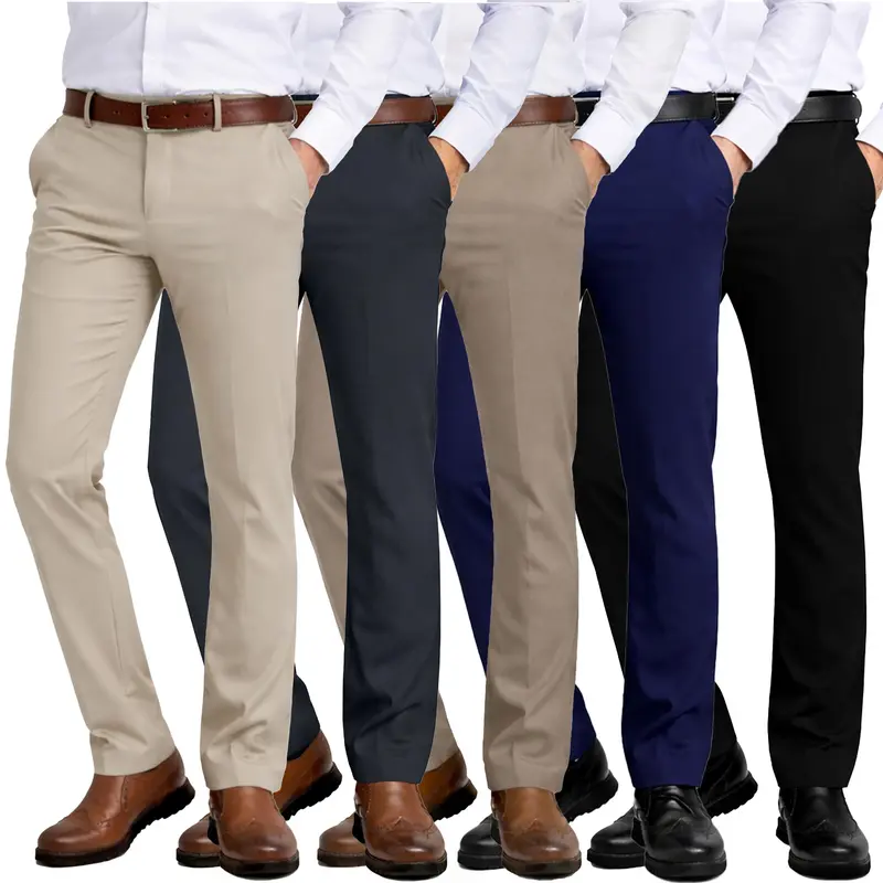 3-Pack Mens Flex Stretch Slim Fit Dress Pants (Sizes, 30-40)