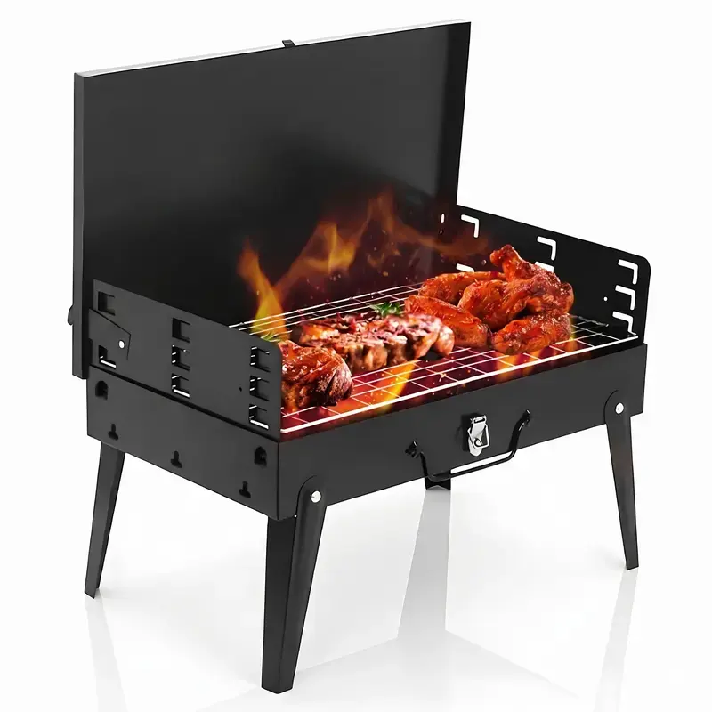 Compact Foldable Suitcase Charcoal Barbecue Grill Portable Tabletop BBQ Grill with Complete Grilling Accessories for Outdoor Camping Patio Picnic Trips