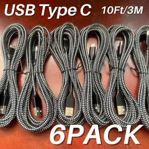 6packs 10ft USBC Fast Charger Cable Lot For Samsung Android Type C Charging Cord