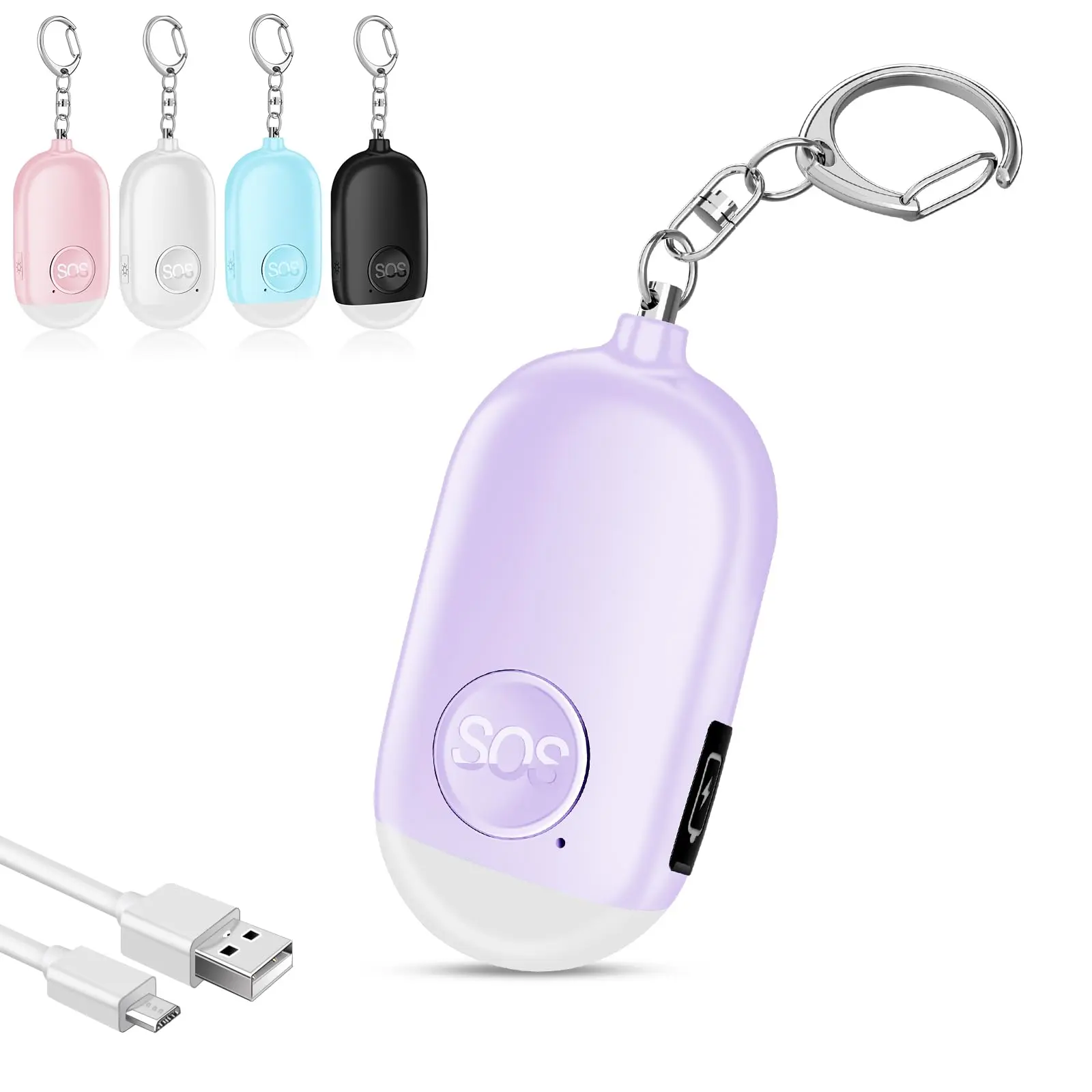 Personal Safety Alarms For Women  Rechargeable 130db Self Defense Alarm Keychain With Led Flashlight Emergency Safe Sound Security College Men(purple)