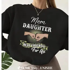 Letter Print Crew Neck Sweatshirt for Women – Comfortable Long Sleeve Daily Top
