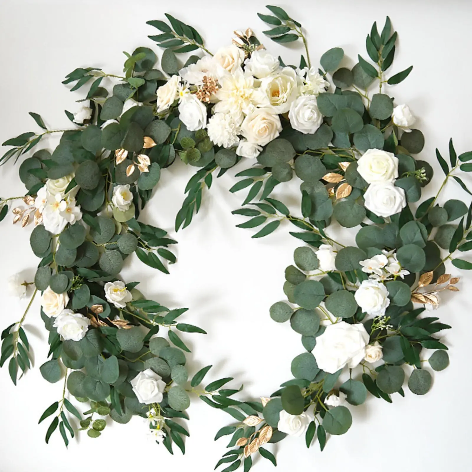 5.9ft Elegant Reusable Artificial Eucalyptus-Rose Garland - Home Decor Ornament for Wedding Centerpieces, Screens, Fireplaces, 1.8M/5.9Ft
