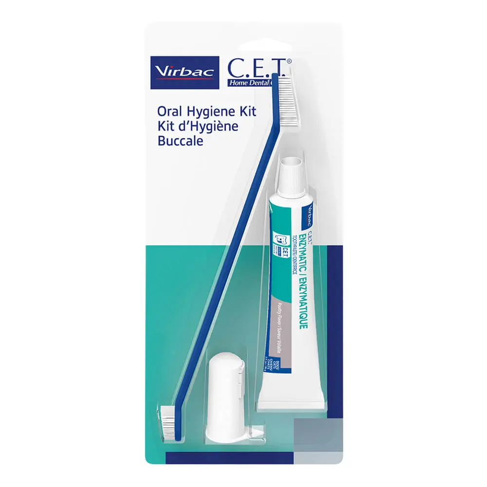 C.E.T. Oral Hygiene Kit for Dogs and Cats – Fingerbrush, Dual Toothbrush & Enzymatic Poultry Toothpaste