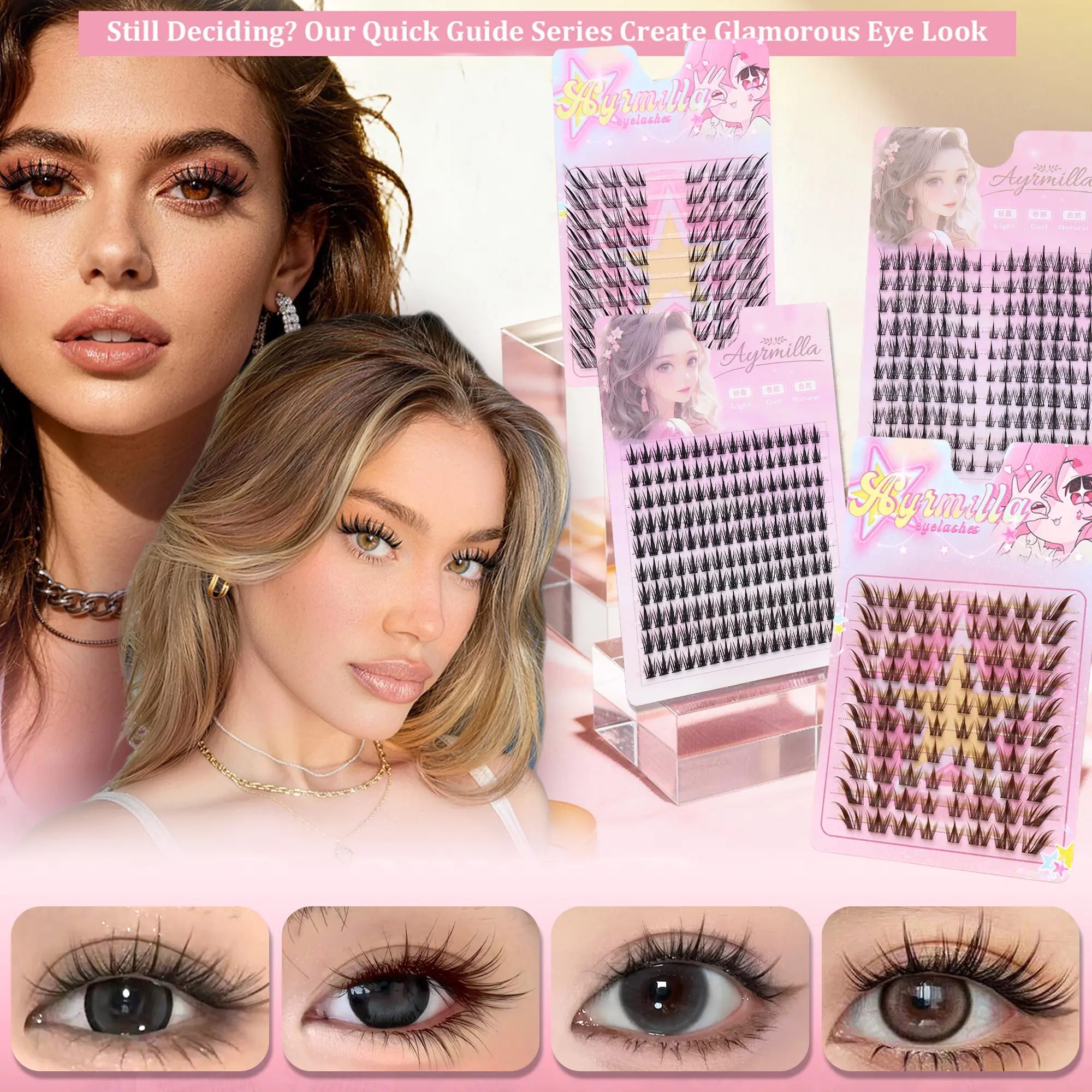 Ayrmilla Fairy Lashes Bundle, DIY Natural Look False Eyelash Extensions, Black Fish Tail & Cross Grafting Design, 9-13mm 10-Row Pack for Lash Inspo