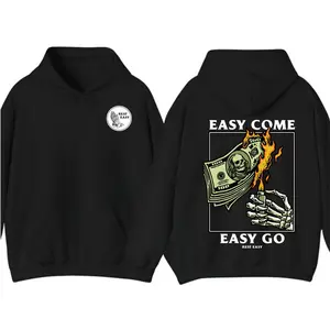 Rest Easy Skeleton Hoodie - Easy Come Easy Go Graphic Hoodies, Streetwear Pullover Menswear, Funny Casual Gift for Him or Her- lxy-5545