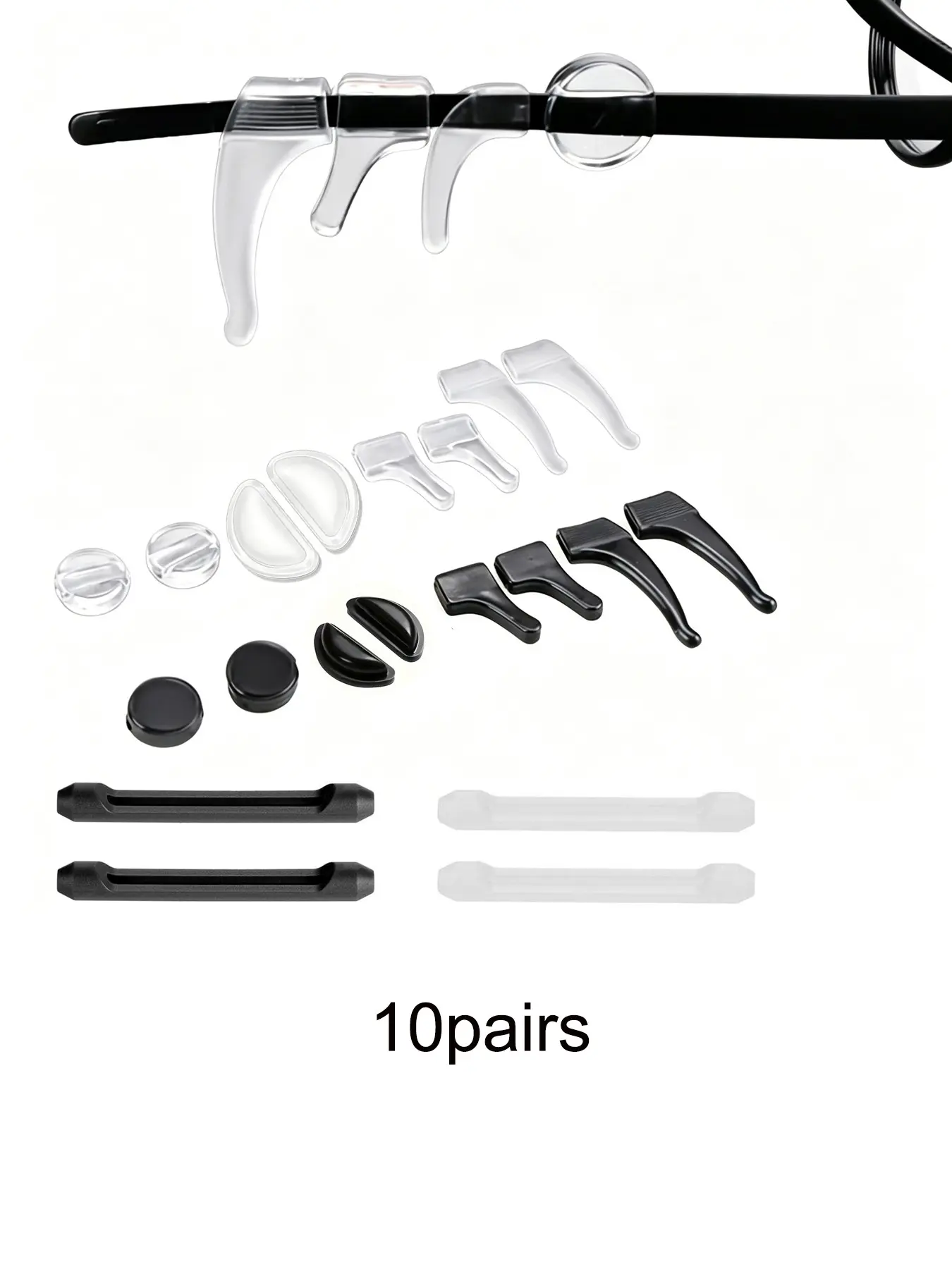 10 Pairs Anti-Slip Glasses Retainer, Silicone Temple Pad, Comfortable Non-Slip Eyeglass Ear Hook, Glasses Ear Grip, Various Sizes and Styles, Daily Eye Wear Accessories, Glasses Grips, Eye Glasses Ear Grippers