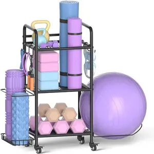 Home Gym Storage Rack Exercise Equipment Storage Organizer for Yoga Mat, Dumbbells, Kettlebells, Foam Roller, Yoga Strap & Resistance Bands, Ideal Yoga Mat Holder & Workout Equipment Organizer