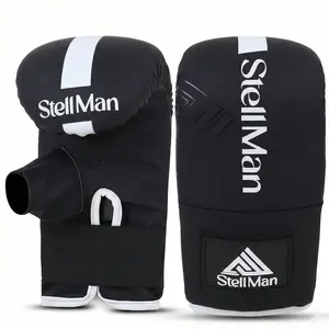 StellMan ImpactCore Boxing Bag Mitts - Black/White, Lightweight, Classic Design, Compact Pad, Secure Strap, Snug Fit for Boxing & Martial Arts Training