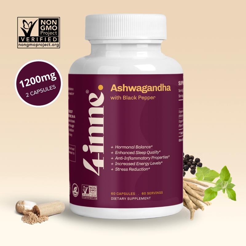 4inne Ashwagandha 1200mg Capsules Natural Supplement for Stress Relief & Calming Effects Non-GMO Verified