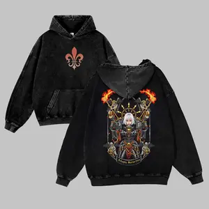 Men's 380G Washed Warhammer 40k Graphic Hoodies, Soft Fabric Casual Tops, Unisex 80s-90s Streetwear, Anime Game Themed, Cotton, Funny Menswear Gifts