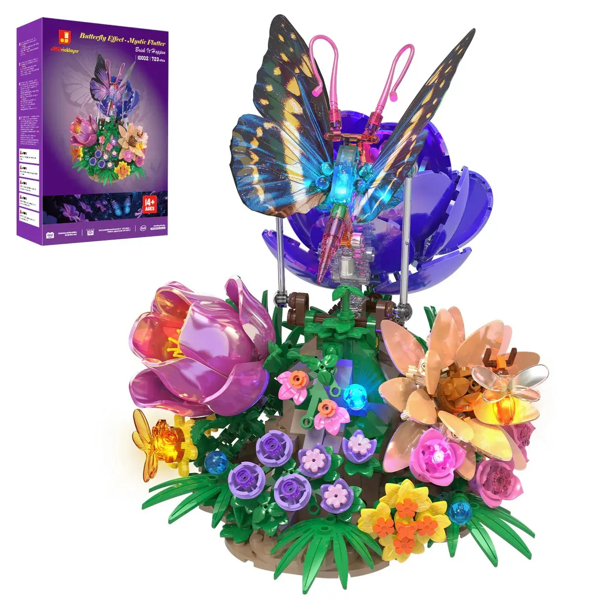 Butterfly Floral Building Blocks Set, Glowing Butterfly Wings, Light Up Blocks, Home Decor Art, Perfect Gift for Women, Birthday, Valentine's Day, Mother's Day gift.