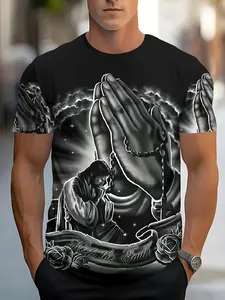 Men's Digital Print Short Sleeve T-Shirt, 3D Clear Vibrant Pattern, Soft Breathable Fabric, Loose Fit Round Neck, Casual Summer Top