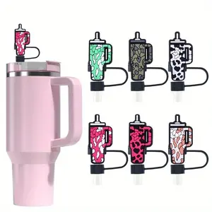 6 Piece Denim Straw Caps Set, Compatible with Stanley Cups, Fits 30 & 40 Oz Glass Mugs with Handles, Durable Drinking Accessories, Travel, Straw Spout Lid