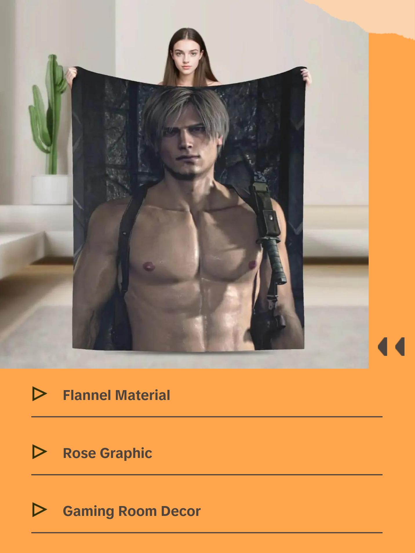 Resident Evil Leon Kennedy Dark Portrait Flannel Blanket Rose Graphic Decorative Throw For Gaming Room Dorm Bedroom