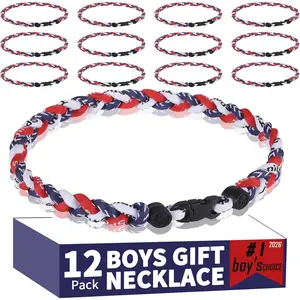 12 Pack Baseball Necklaces for Boys & Youth - 18 Inch Braided Titanium Sports Rope Necklace for Team Party Favors, End of Season Gifts & Goodie Bags