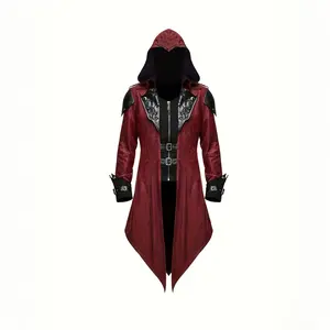 Gothic Vampire Cosplay Coat 🧛‍♂️ Hooded Steampunk Trench - Red Vintage Costume for Conventions & Parties Clothes