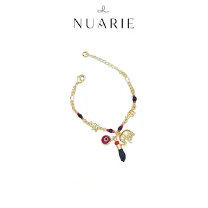 NUARIE Bohemian Evil Eye Elephant Ankle Bracelet with Red Beads and Gold Chain - Dainty Cartoon Charm for Festival & Vacation Wear - Unisex Jewelry Gift unique fashion jewelry stackable woman christmas surprise minimalist luxury