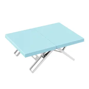 Small Beach Table for Sand Foldable, Plastic Folding Beach Tray Table, Portable Mini Low Picnic Camping Table, Light Blue