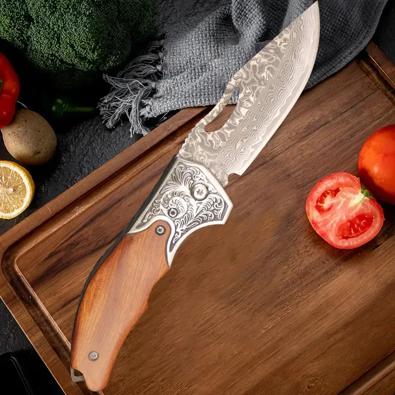 Damascus steel camping knife, chef's knife, suitable for kitchen, camping and outdoor use - the perfect gift for dad, Christmas and cooking