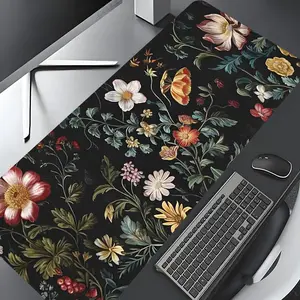 Floral Pattern Mouse Pad, Rectangle Gaming Mouse Pad, Non-slip Rubber Pad, Desktop Decoration Protective Pad for Home, Office, Desktop Computer Games