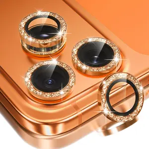 Camera Lens Protector for iPhone 17 Pro/17 Pro Max, Glitter Bling Aluminum Alloy Metal Ring, 9H Tempered Glass Camera Cover Screen Protector Accessories, Anti-Scratch, Case Friendly, Orange