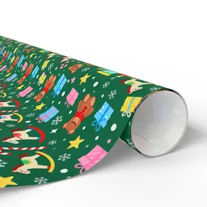 Kids Christmas Wrapping Paper | Toy Train, Teddy Bear & Candy Cane Gift Wrap | 30x36 Sheet| Kids Toy Shop Christmas Paper