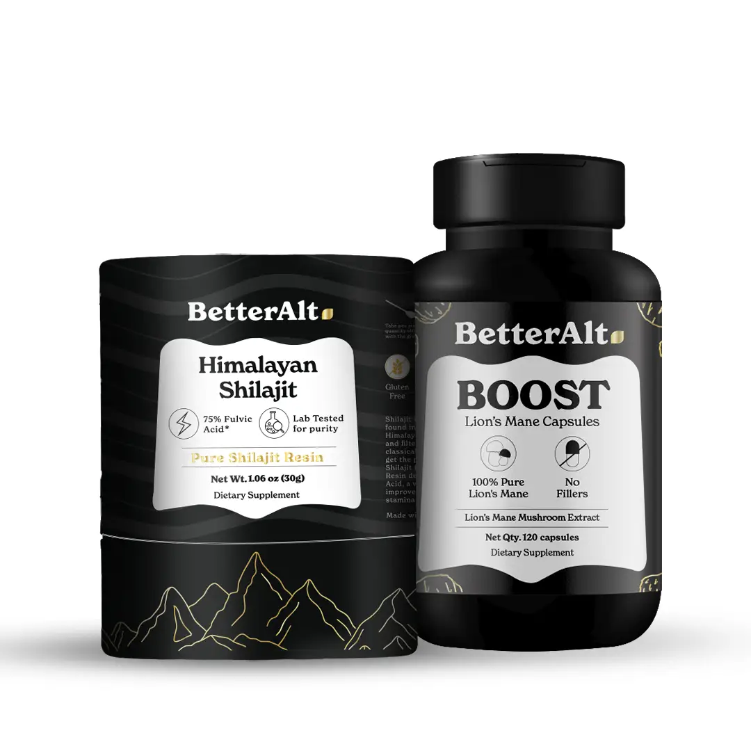 BetterAlt Himlayan Shilajit Resin & Lions Mane Capsules (30% Polysaccharide) | H...