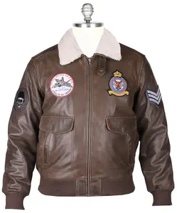 Men’s Cowhide Leather Pilot Bomber Jacket – Air Force Style with Patches
