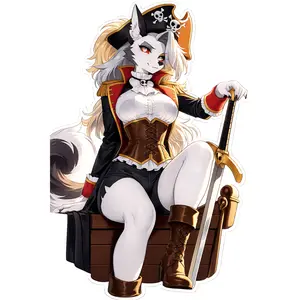 Wolf Pirate Captain Sticker, Fantasy Vinyl Decal For Laptop Water Bottle Phone Case, Adventure Character Sticker For Journal Car Window