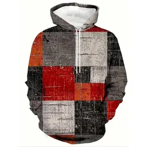 Men's Patchwork Hoodie Sweatshirt, Casual Fitted Design, All-Season Wear, Moderate Fabric Thickness, Perfect for Sports & Outdoor Activities