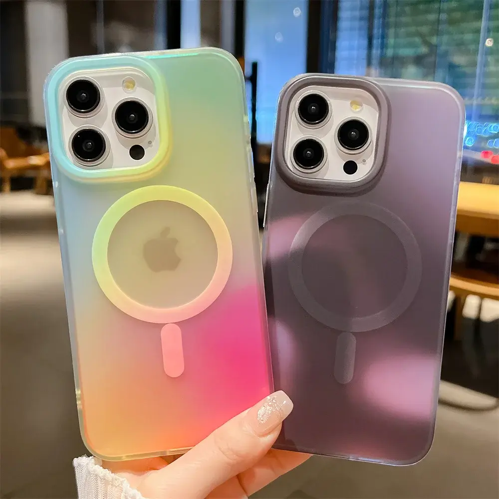 Fin For iPhone Series Matte for Magsafe Aurora Hard Case for iPhone 16 15 Pro Max 14 Plus 13 Gradient Watercolor Magnetic Wireless Charging PC Cover
