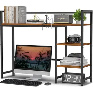 Snughome Desk Shelf, 38.6" Desktop Organizer Shelf, Desk Hutch for Computer Monitor, 4 Tier Desk Display Rack, Wood Desktop Bookshelf Storage Rack for Home Office Dorm, Rustic Brown | Desktop Organizer Shelf