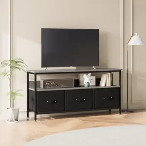 GAOMON 55 Inch TV Stand for Living Room, Dresser TV Stand for with 3 Drawers, Small Entertainment Center with Storage, TV Console Table Furniture for Bedroom, Grey Board + Black Drawers