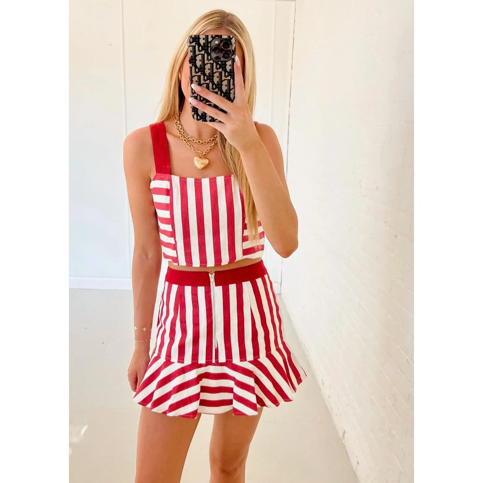Charlie Striped Set - Red/White