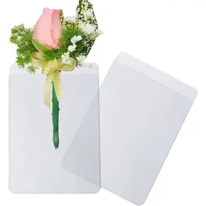 30pcs White Clear Square Pocket Boutonniere Plastic Sleeve No Pin Required Clasp-Free Modern Unisex Pouch Holder