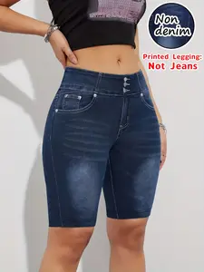 Women's Printed Short Capri Pants, Non-Denim Fabric, Pockets, All-Over Pattern Design, Summer Fashionable Tight-Fit Bottoms, Casual & Sports Wear