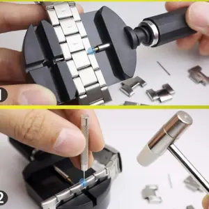 Watch Band Strap Adjustment Tool Kit, Repair Toolkit, Watch Chain Remover & Replacement Parts, Spring Bar Hammer Included, Essential Repair Accessories