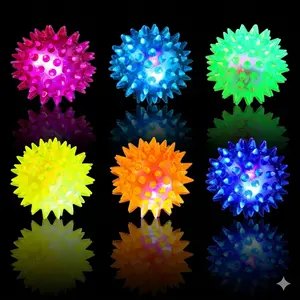 Set of 6 Colorful LED Bouncing Balls That Light Up, Squeak, And Have a Spiky Texture, Perfect As Sensory Toys Or Carnival Prizes for Parties, Suitable for Kids, Teens, And Adults