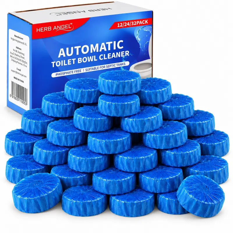 Tank-Only Non-Bleach Wet-Activated Toilet Bowl Cleaners - Auto-Cleans Every Flush, Soluble Film, Residue-Free, Deodorizing, Stain-Resistant, Safe & Effective Household Packets, Light Blue Cleaning Water, 7-10 Days Use, Home Cleaning Supplies