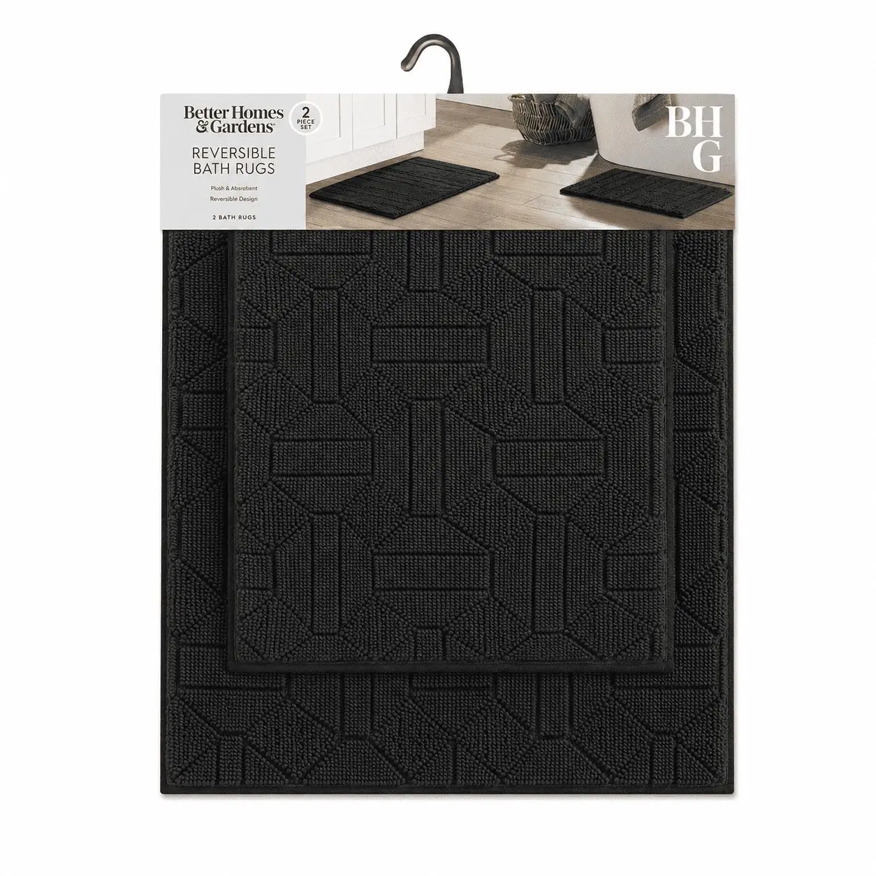 Better Homes & Gardens 2-Piece Memory Foam Bath Rug Set Grey | Non-Slip Absorbent Bathroom Mats with Diamond Pattern 17x24 & 20x30