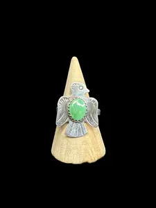 Handcrafted Kingman Turquoise Thunderbird Ring - size 10