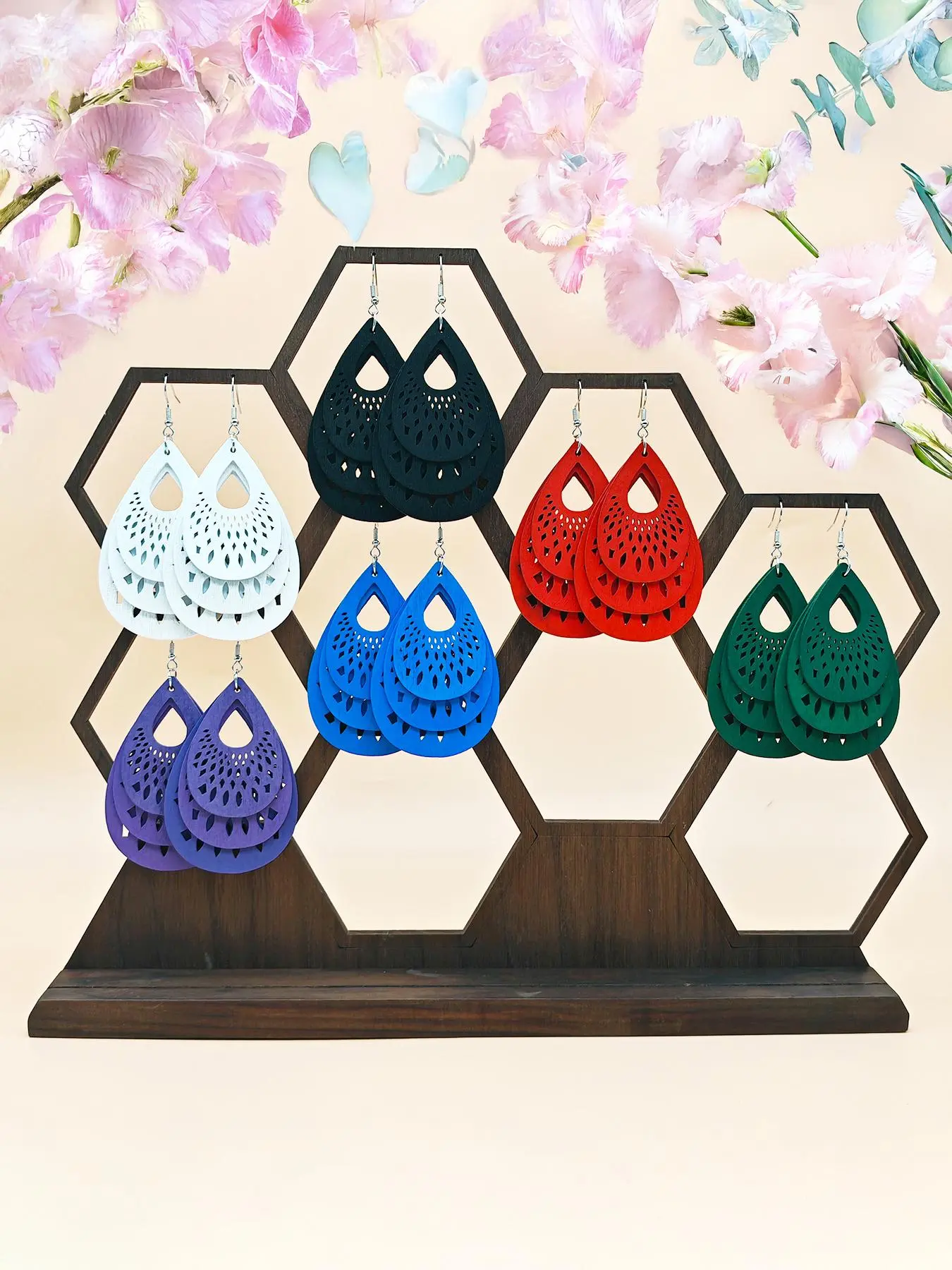 Boho Style Hollow Out Design Wooden Earrings, Vintage Geometric Cutout Design Earrings for Women, Fashion Jewelry for Party, Stylish Jewelry, Daily Decor, Trendy Fashionable Accessories, Trendy All-match Jewelry for Birthday Gift, Earring Set