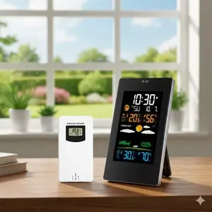 Smart Weather Station with Color LCD Temperature Humidity Display | Indoor/Outdoor Thermometer Hygrometer | Wireless Remote Sensors | Home Forecast Clock | Perfect Gift for Home Office