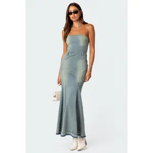 Astoria Slitted Denim Maxi Dress