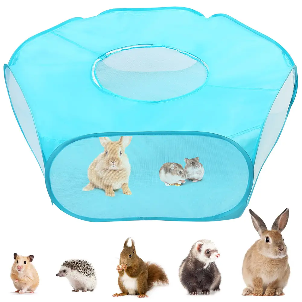 Small Animal Playpen, Guinea Pig Playpen, Foldable Hamster Cage Tent with Zipper Cover, Waterproof Play Yard Fence for Hamster Rabbit Kitten, Indoor S