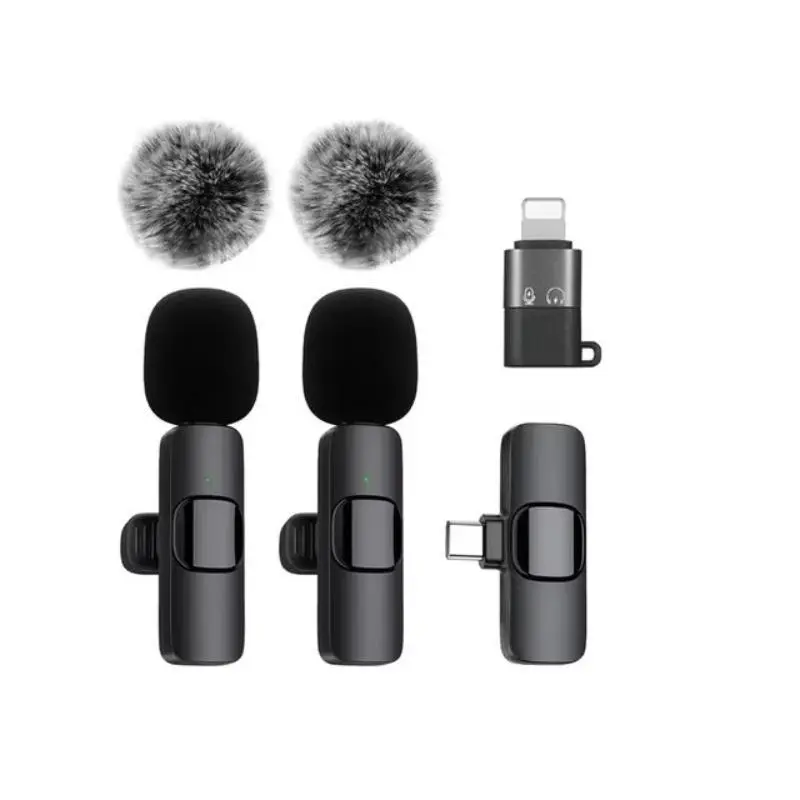 Wireless Microphone, USB Rechargeable Wireless Lavalier Microphone, Noise Cancelling Lapel Mic for Interview Video, Podcast, Vlog Audio, Recording, Smartphone, Noise Canceling Mic