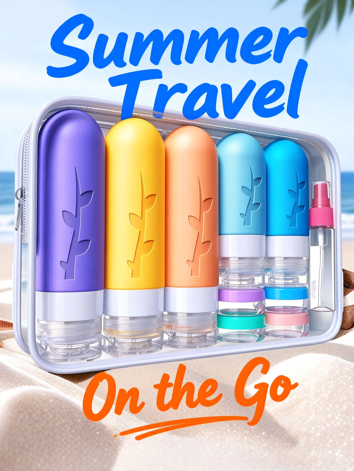 19pcs Set TSA-Approved Silicone Travel Toiletry Canister Bottles, Leak-Proof Refillable Containers for Shampoo, Conditioner, Compact Travel Organizers